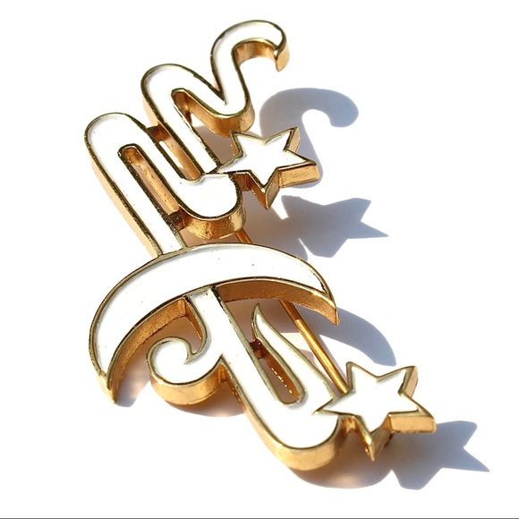 Vintage Crown Trifari Crescent Moon & Stars Brooch - Picture 2 of 6